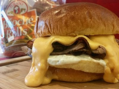 Roast Beef Sandwich with Cheddar and Horseradish Sauces