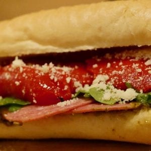 Salami Sandwich with Pesto and Roasted Red Peppers