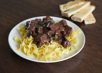 Beef Tips in Red Wine Sauce