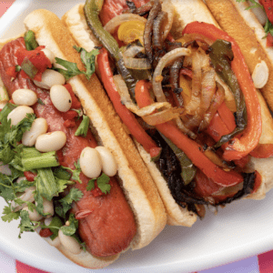 Hot Dog with White Bean and Peppadew Salad