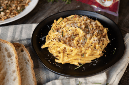 Creamy Pumpkin Pasta with Rosemary Almond Breadcrumbs