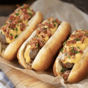Bratwurst with Beer Cheese and Bacon