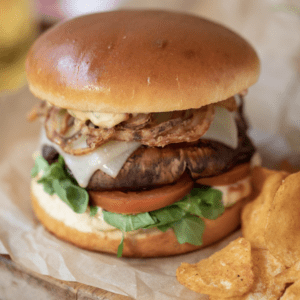 Portobello Burger with Crispy Shallots
