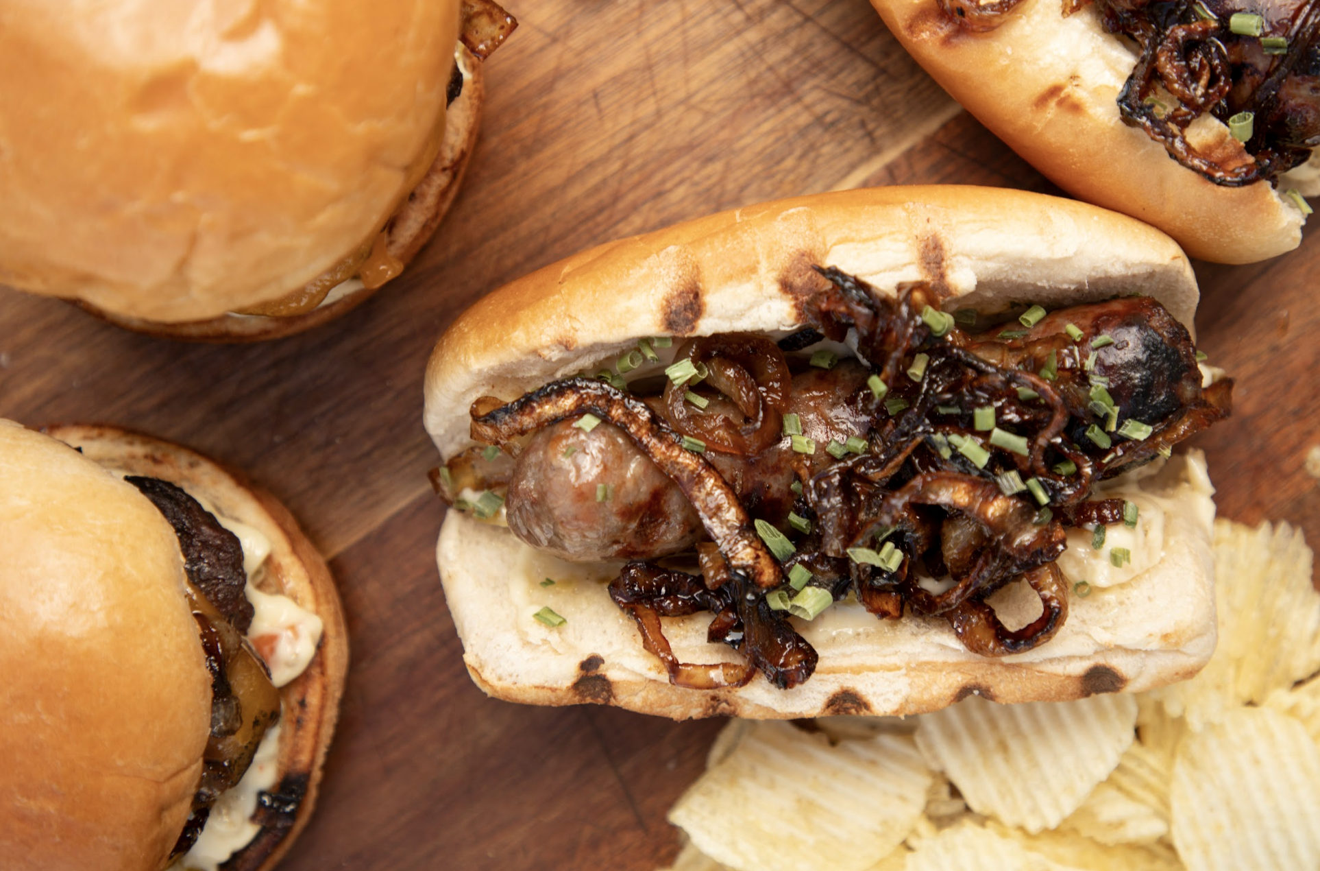 Caramelized Onion Burgers + Brats with Special Chicago Sauce