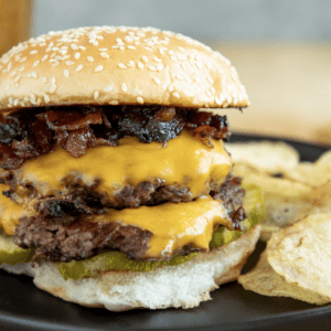 Double Smashburger with Bacon Onion Jam