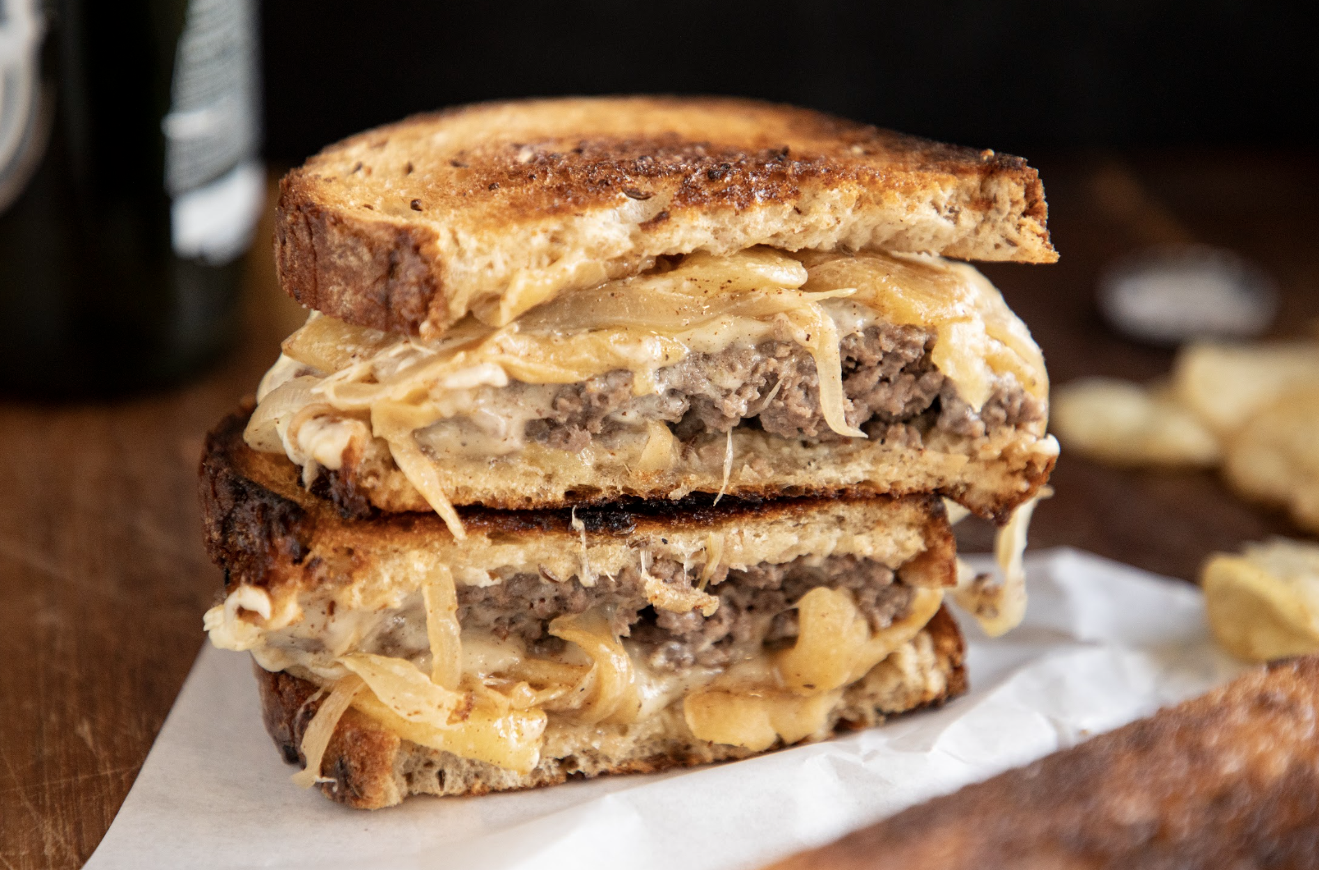 Patty Melt with Caramelized Apples and Onions