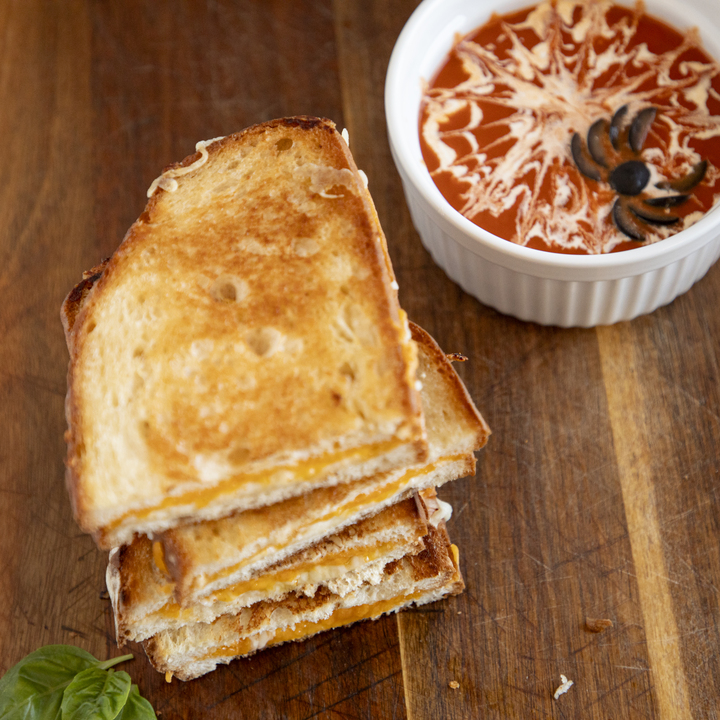 Spooky Tomato Soup with Grilled Cheese