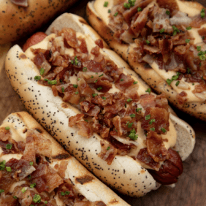 Beer Cheesy Dog with Bacon Crumble