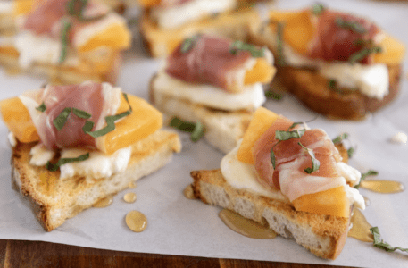 Burrata Prosciutto Melon Crostini