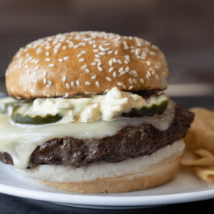 Backyard Burger with Giardiniera Mayo