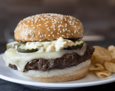 Backyard Burger with Giardiniera Mayo