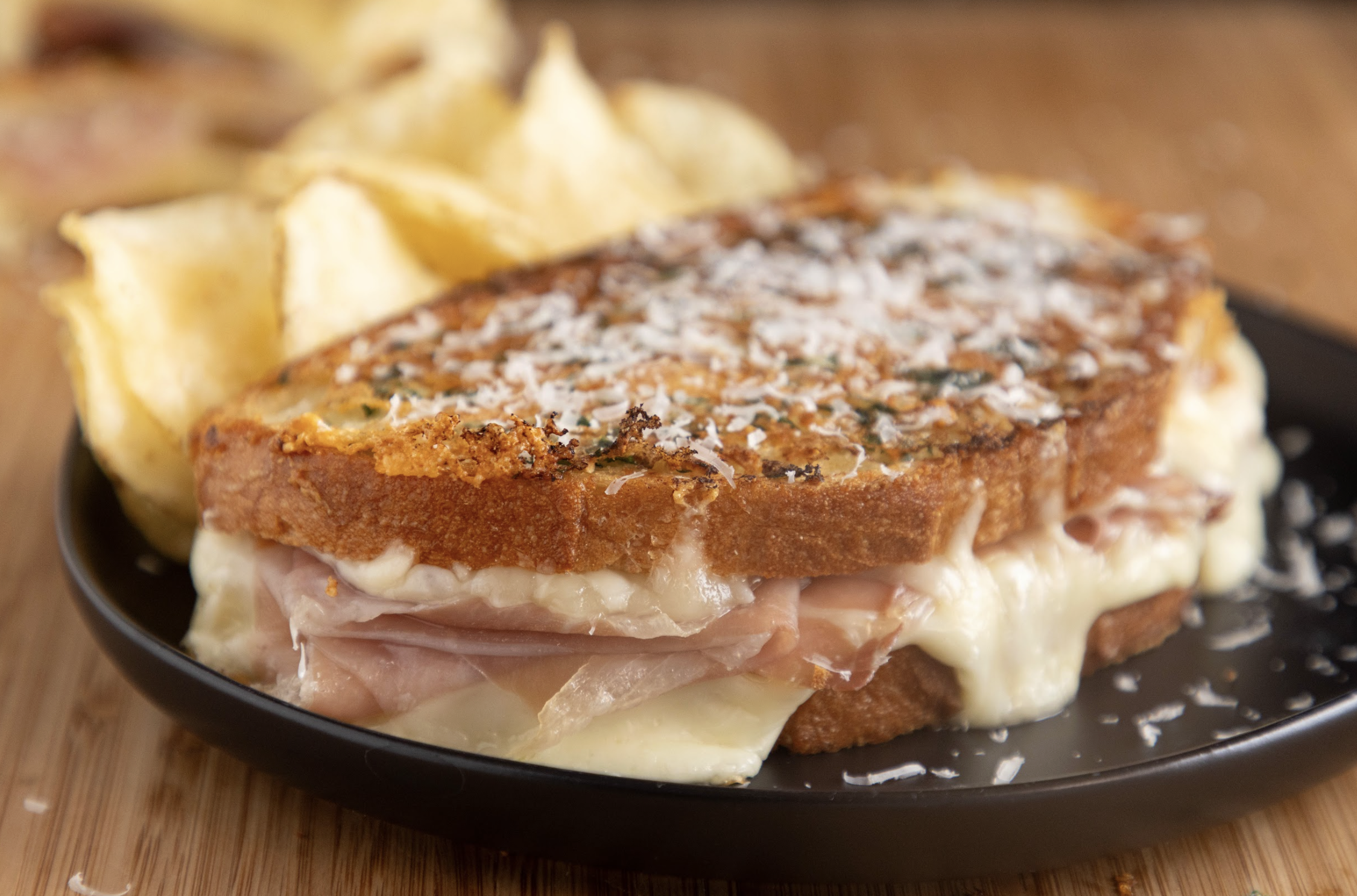 Garlic Parmesan-Crusted Grilled Cheese