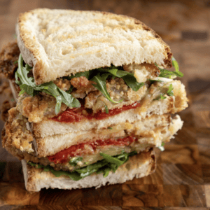 Fried Eggplant Sandwich with Roasted Tomato Garlic