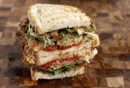 Fried Eggplant Sandwich with Roasted Tomato Garlic