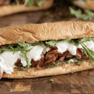 Stracciatella & Fried Mortadella Sandwich with Homemade Pesto