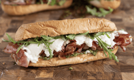 Stracciatella & Fried Mortadella Sandwich with Homemade Pesto