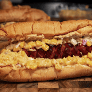Cheesy Corn Baked Hot Dogs