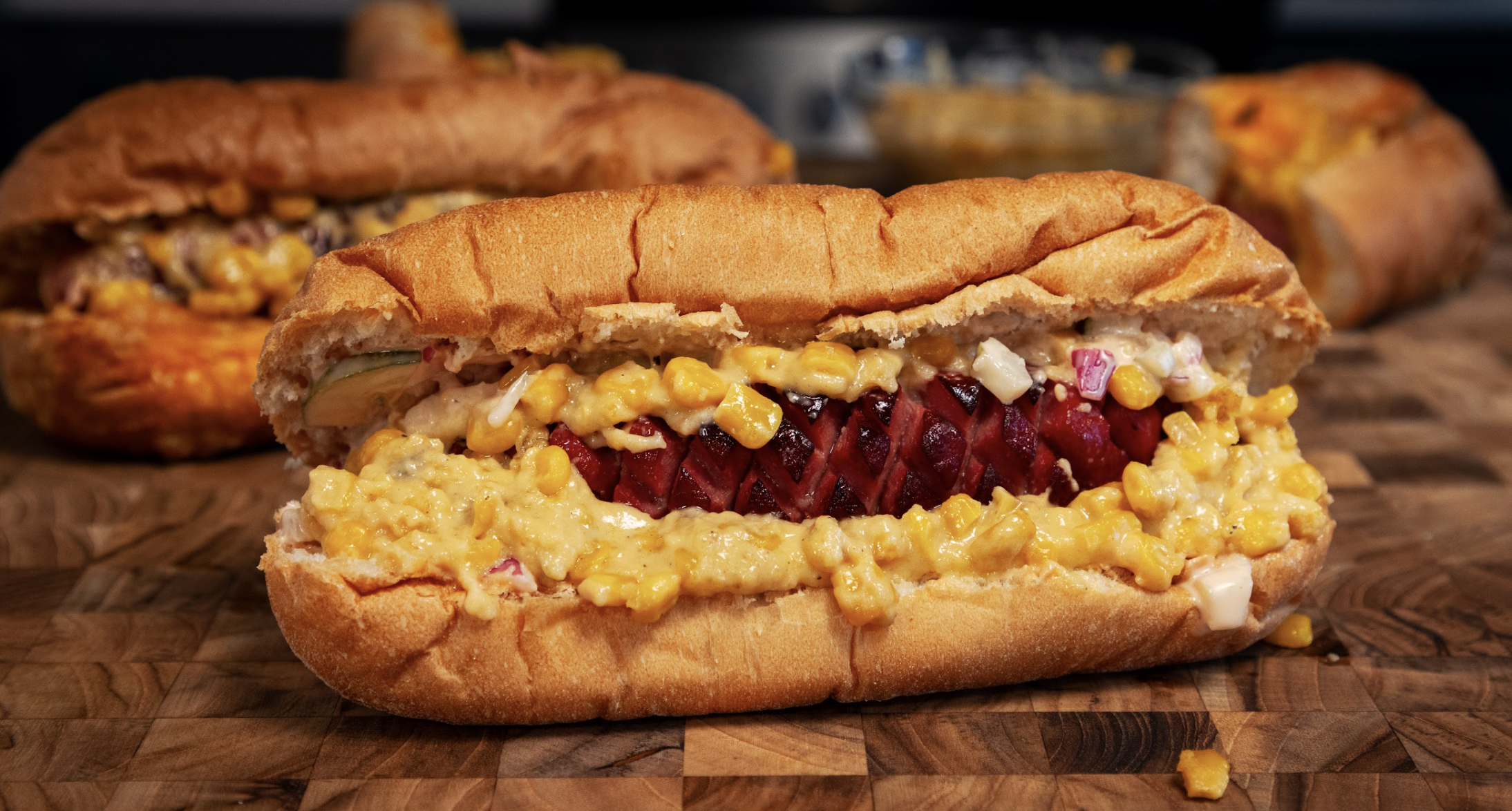 Cheesy Corn Baked Hot Dogs