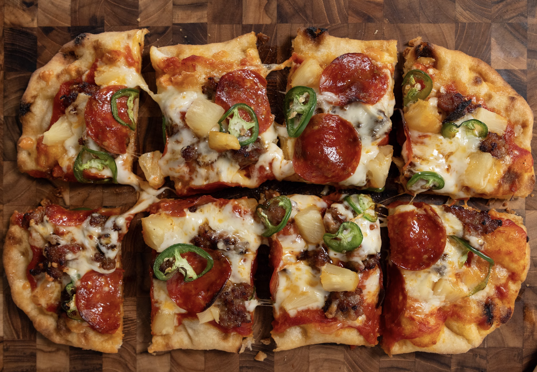 Sausage, Pepperoni, Jalapeño & Pineapple Pinsa